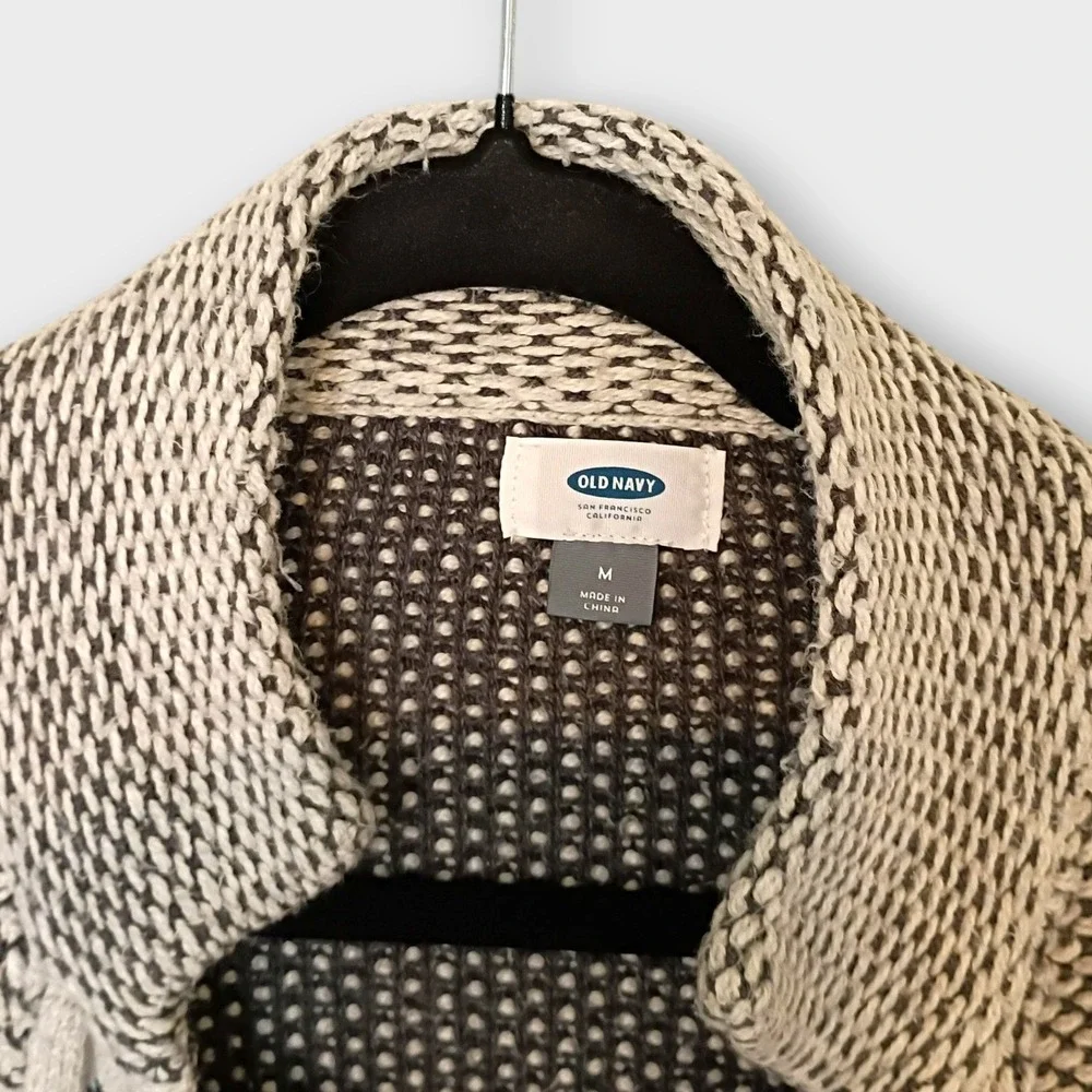 Old Navy Women's M‎ Open Front Cardigan Sweater Beige Black Aztec Print Knit